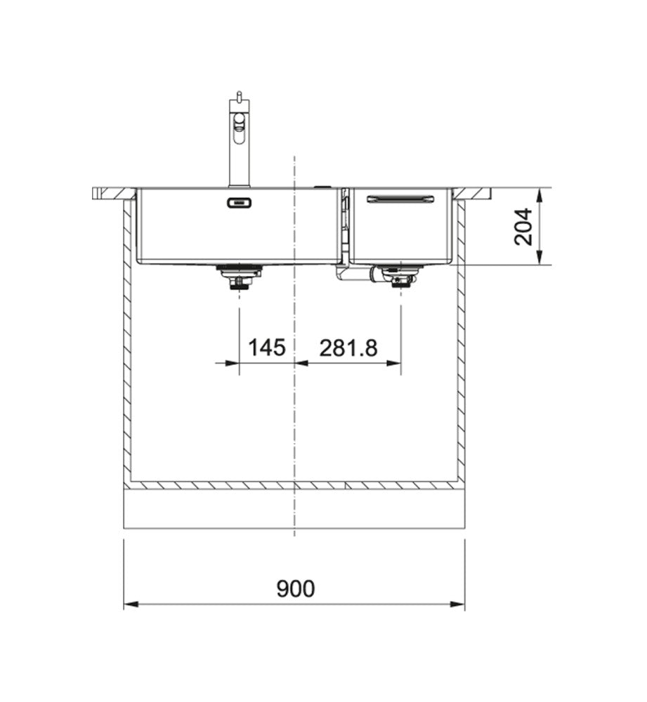 LAVELLO Franke BWX 220-54-27 Box Center Lavello 2 vasche semifilo/filotop 86 x 51 - inox satinato - vano accessorio destro 127.0538.259