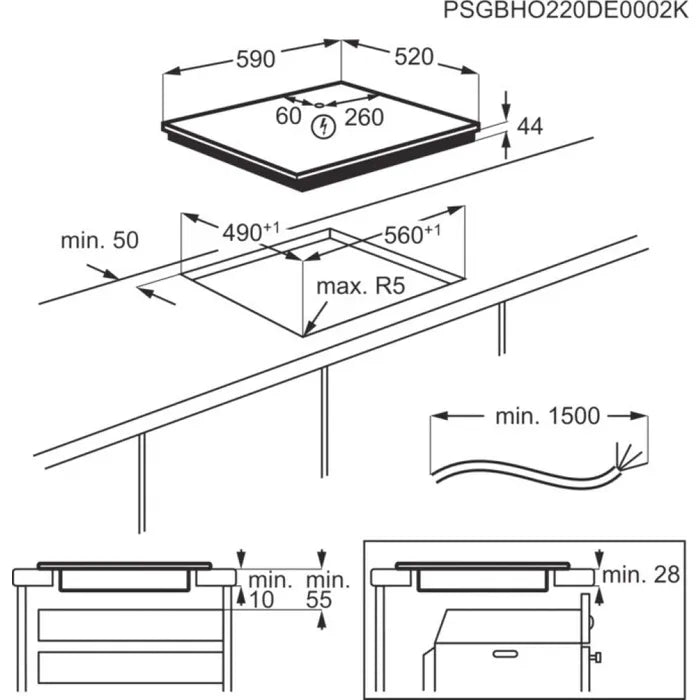 Aeg NIO64B00FB Serie 6000 Bridge zone schema incasso