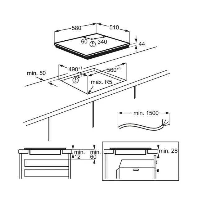 AEG NII64B30FB IND 60CM 4ZONE INASSO SCHEMA TECNICO