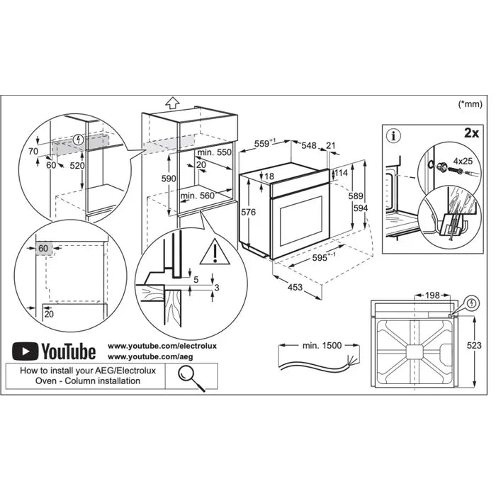 Aeg NBU7A62KT serie 7000 72 litri SCHEMA INCASSO MISURE