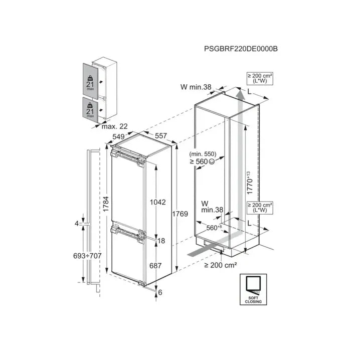 Aeg TC7CS181AF serie 7000 schema incasso misure